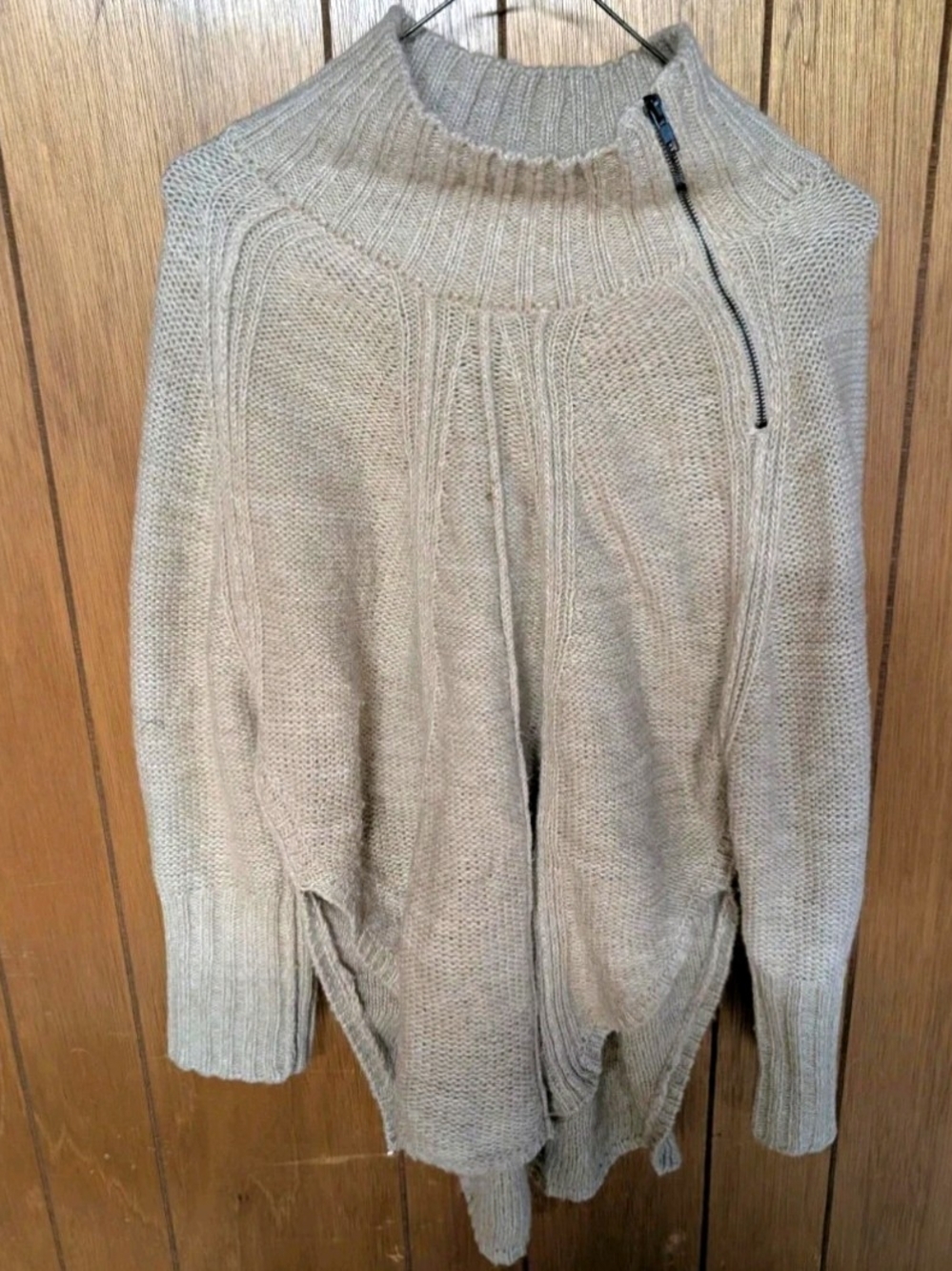 Maurices Beige Zip-Shoulder Turtleneck Sweater